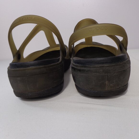 Crocs Carlie  Mary Jane Clogs Mules Olive Black T Strap Shoes Women’s Size 11 - Picture 4 of 6